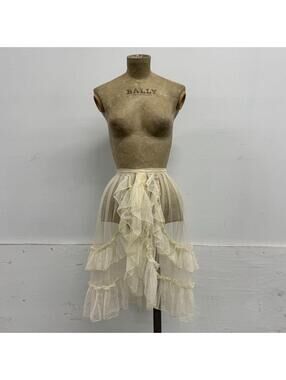 Cream Sheer Mesh Tiered Ruffle Cascade Wrap Skirt / Bustle Layering Piece